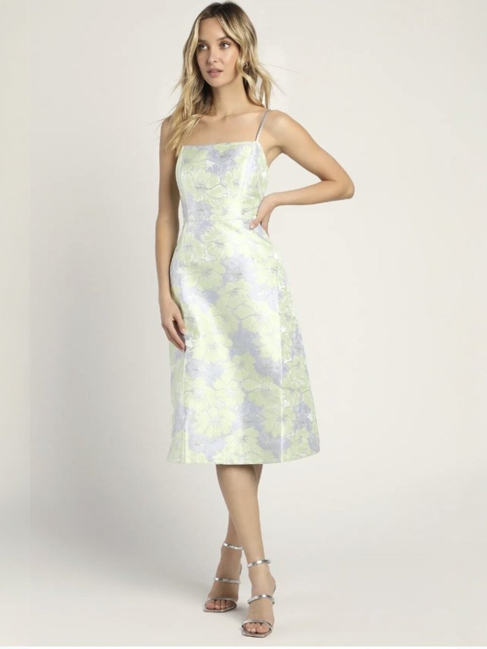 NWT Lulus Feels Like Love Mint Floral Jacquard Midi Dress With Pockets (size S)